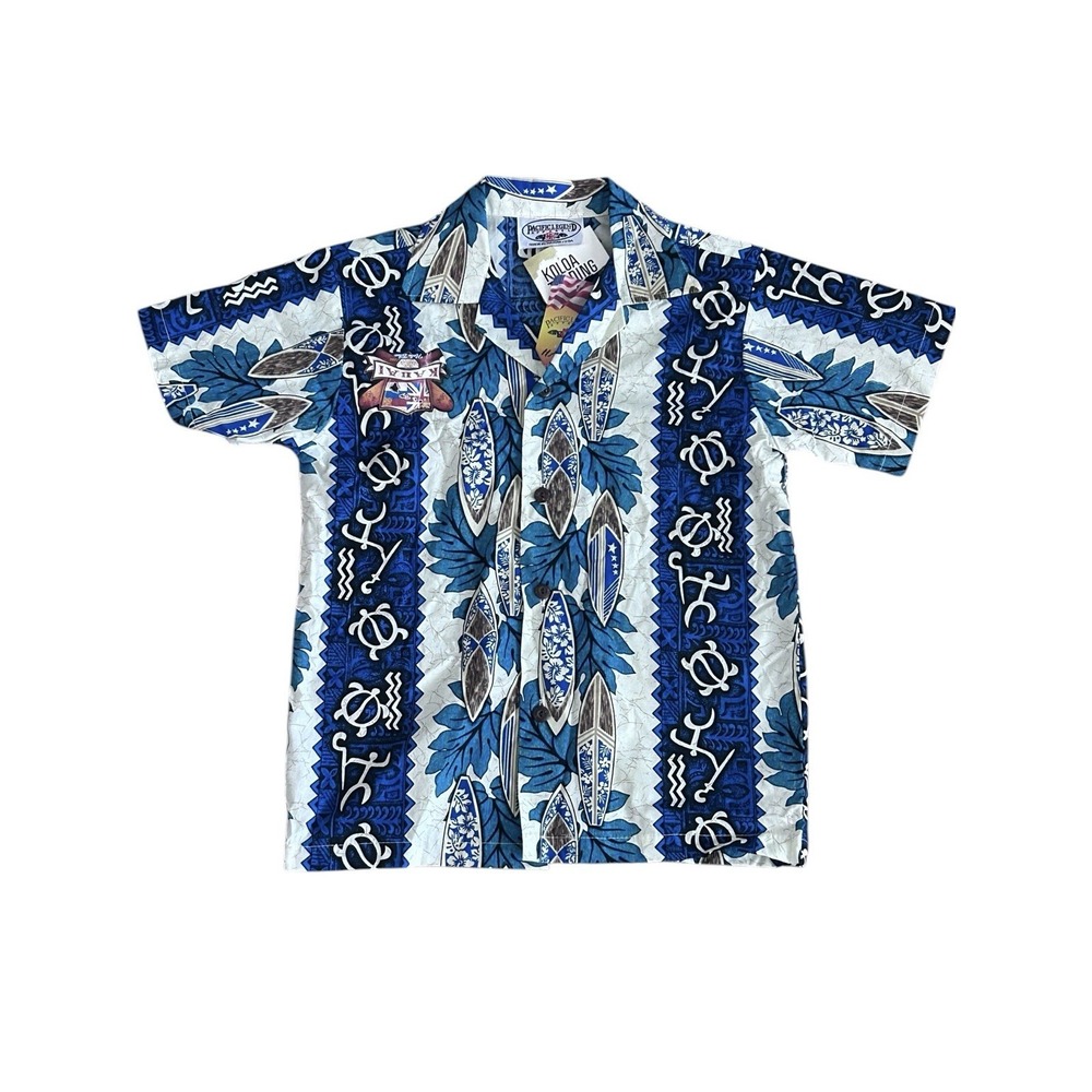 Pacific Legend Petroglyph Surfboard Panel‎ Shirt Boys Small Hawaiian Vacation